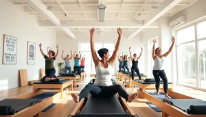 明るいスタジオ環境でのマシンピラティス おすすめの魅力的なシーン。