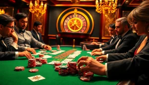 KJC Football scene with players engaged at a luxury poker table, showcasing gambling excitement.