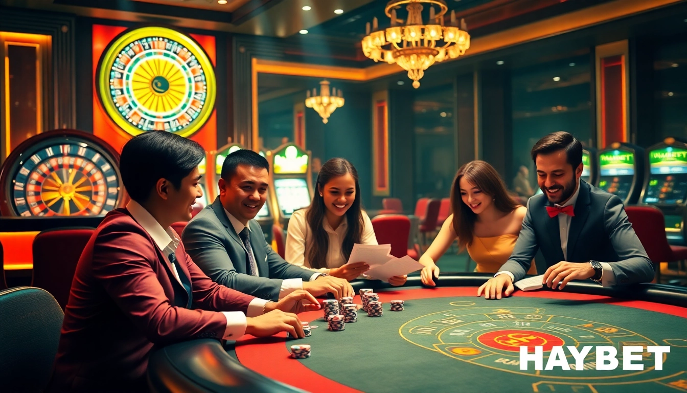 Players enjoy a thrilling experience at HAYBET casino with roulette and poker games.