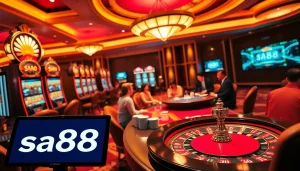 Exciting casino atmosphere showcasing the sa88 brand with engaging gambling activities.