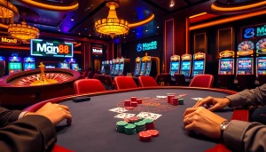 Man88 poker scene with vibrant chips and a thrilling roulette wheel in a luxurious casino.