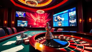 Exciting online gambling scene at S88bet with poker chips, roulette, and vibrant casino ambiance.