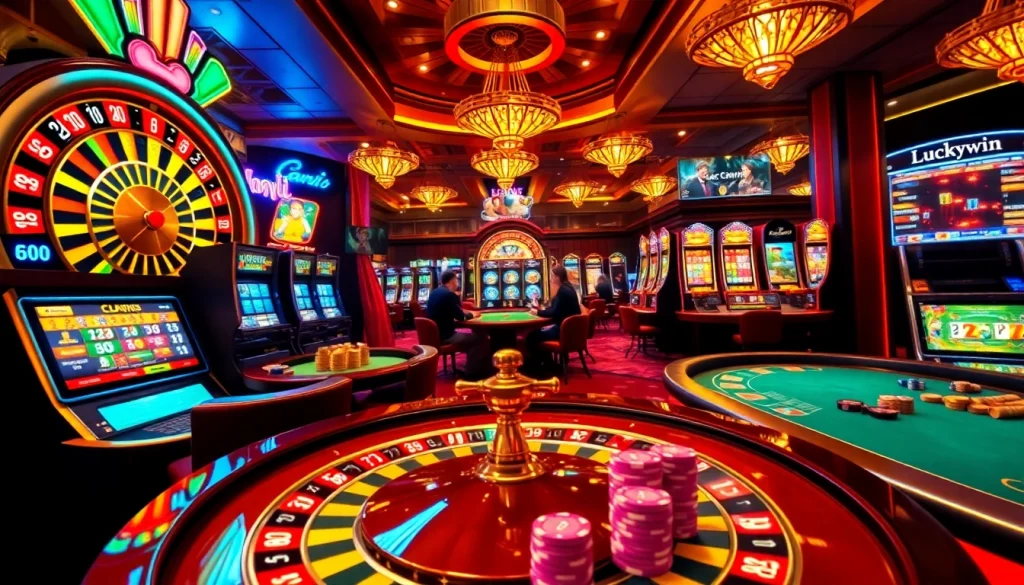 Experience the excitement of Luckywin casino games with vibrant tables and thrilling gambling action.