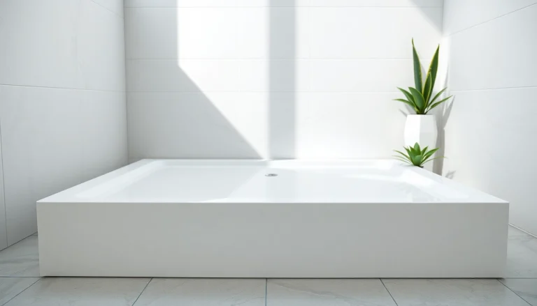 Explore a modern shower base featuring a sleek design and polished finish in a stylish bathroom setting.