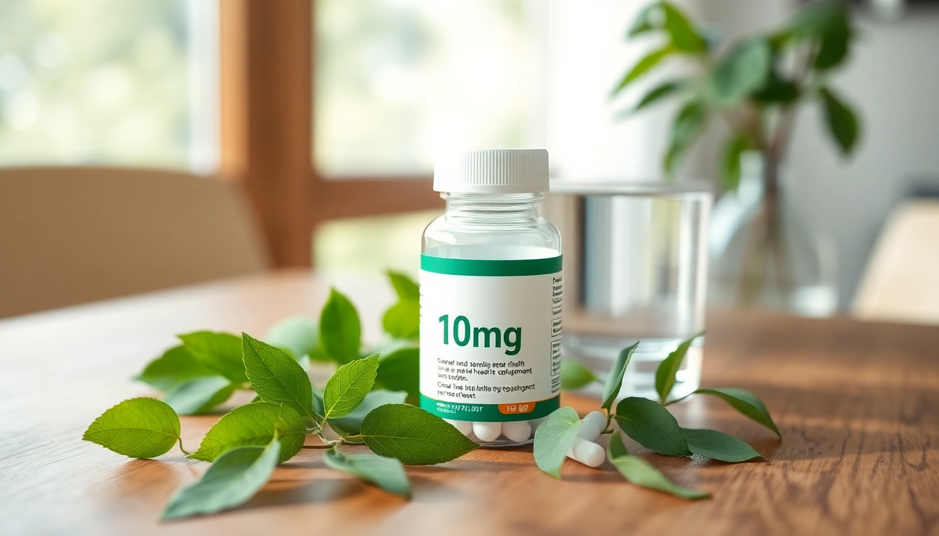 新鮮な葉と水のあるテーブルの上に置かれたエクオール 10mg サプリのおすすめ、健康を象徴する写真。