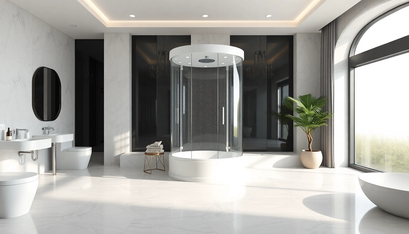 Die duschkabine 100x100 in einem modernen Badezimmer mit eleganten Armaturen und sanften Farben präsentieren.