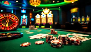 Engaging scene with poker chips and cards at a luxurious casino table featuring tt 88.