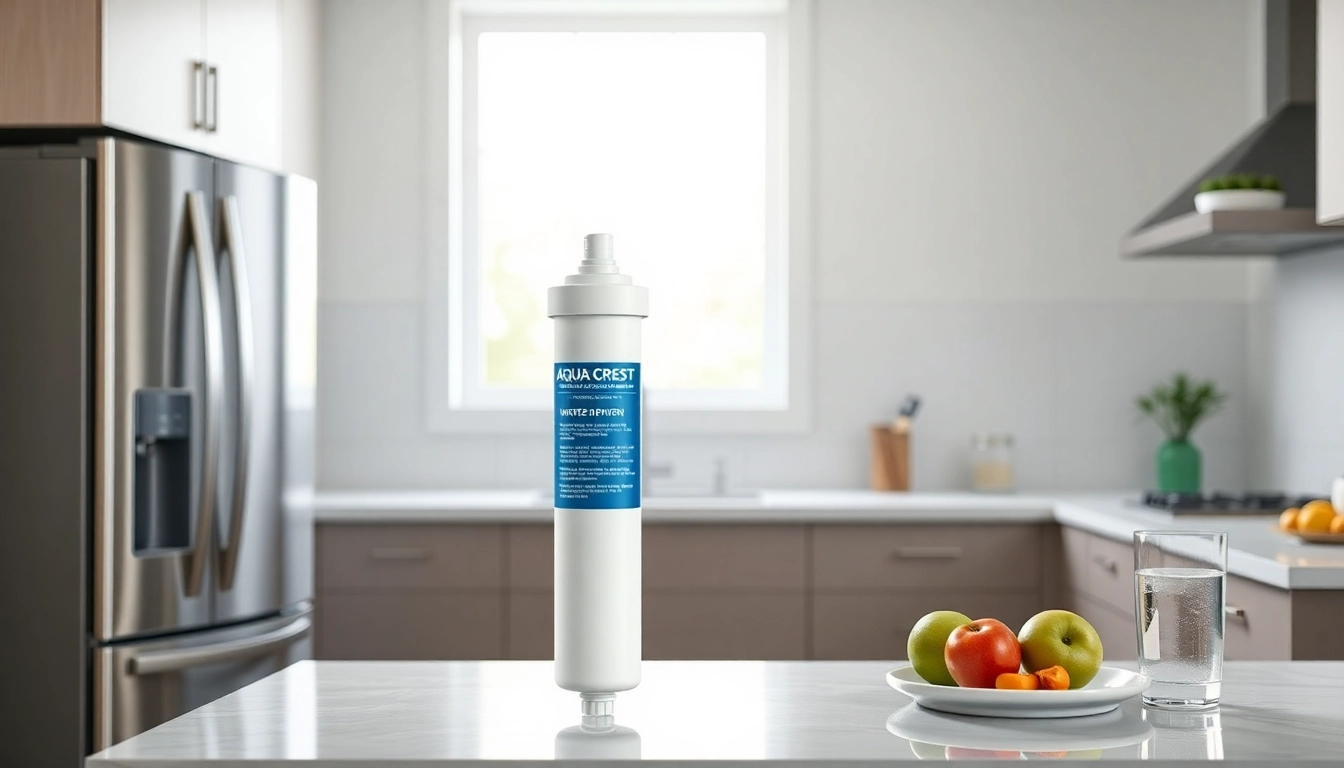 AQUA CREST Replacement for GE® RPWFE filter in a modern kitchen, highlighting water purity