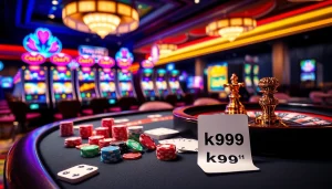 Experience vibrant casino excitement at k9k9 with poker chips and roulette wheel action.