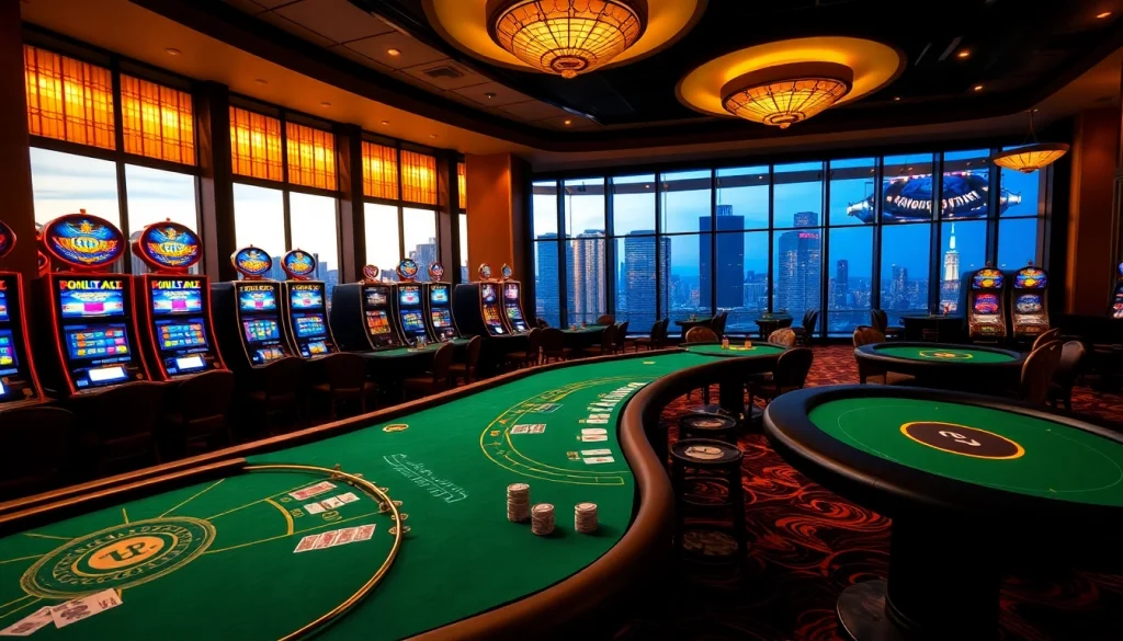 Engaging gamblers at a colorful casino table setting featuring nohu themed poker chips and vibrant slot machines.