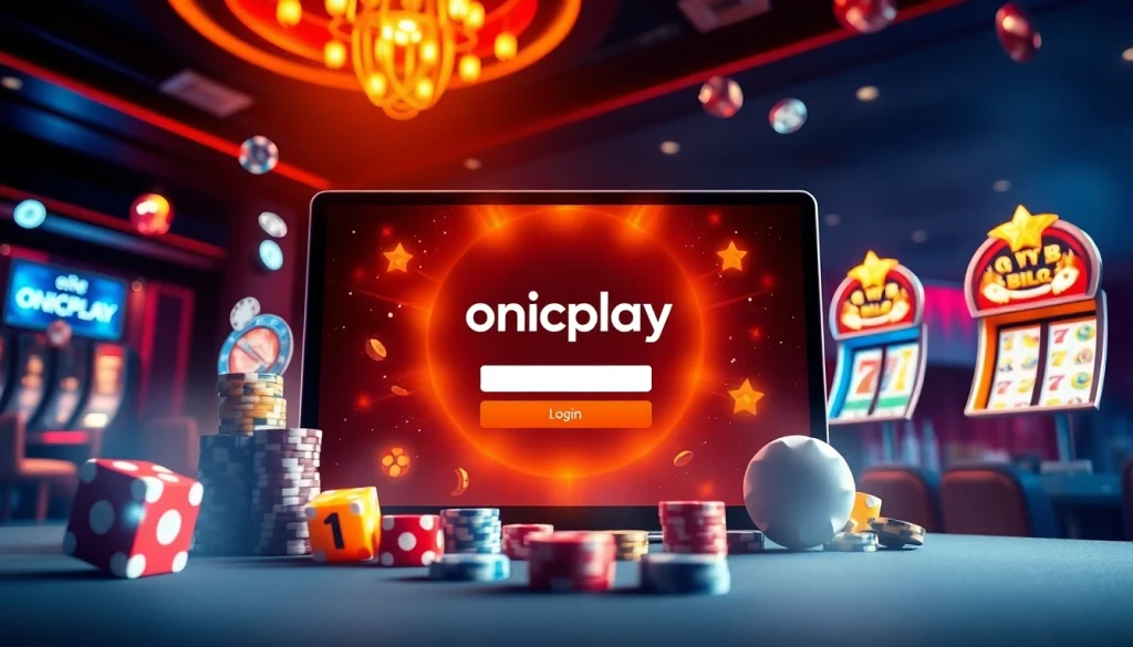 Access onicplay login through a professional online gaming interface with vibrant casino elements.