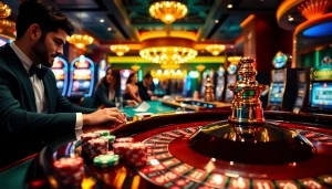 Trải nghiệm sự hứng khởi của LUCK8 với những chip bài poker rực rỡ và bánh xe roulette đang hoạt động.