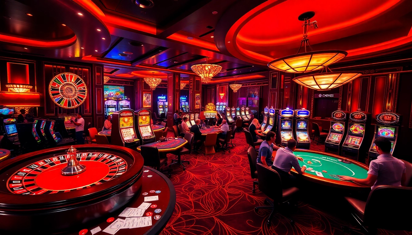 Experience the excitement of tha bet at a glamorous casino with poker tables and roulette wheels.