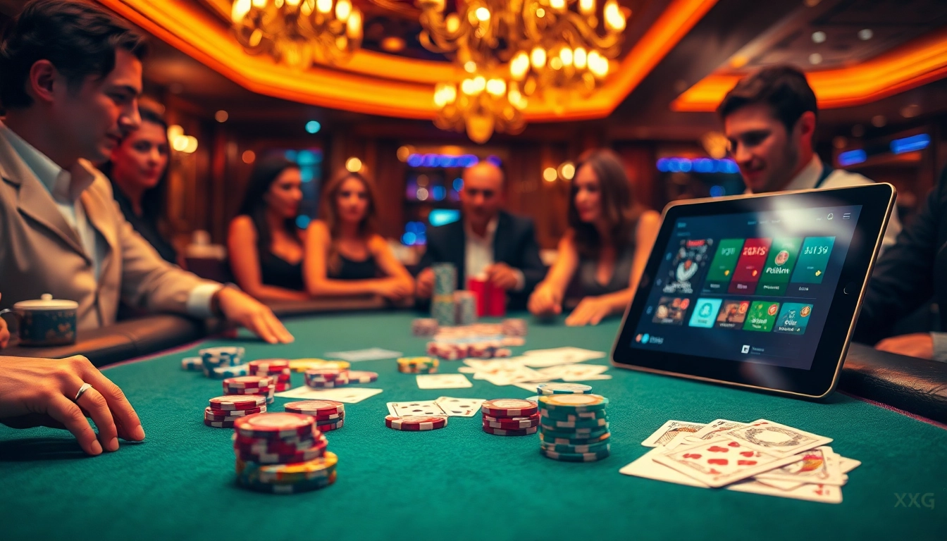 Experience excitement at the xxgg casino with players engaging in vibrant poker games, showcasing glamour and thrill.