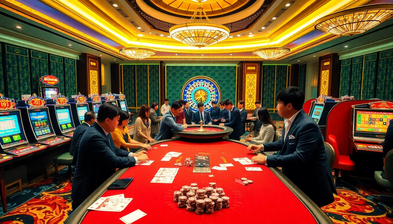 Engaging scene of gamblers playing Tool xổ số siêu tốc at a luxurious casino.