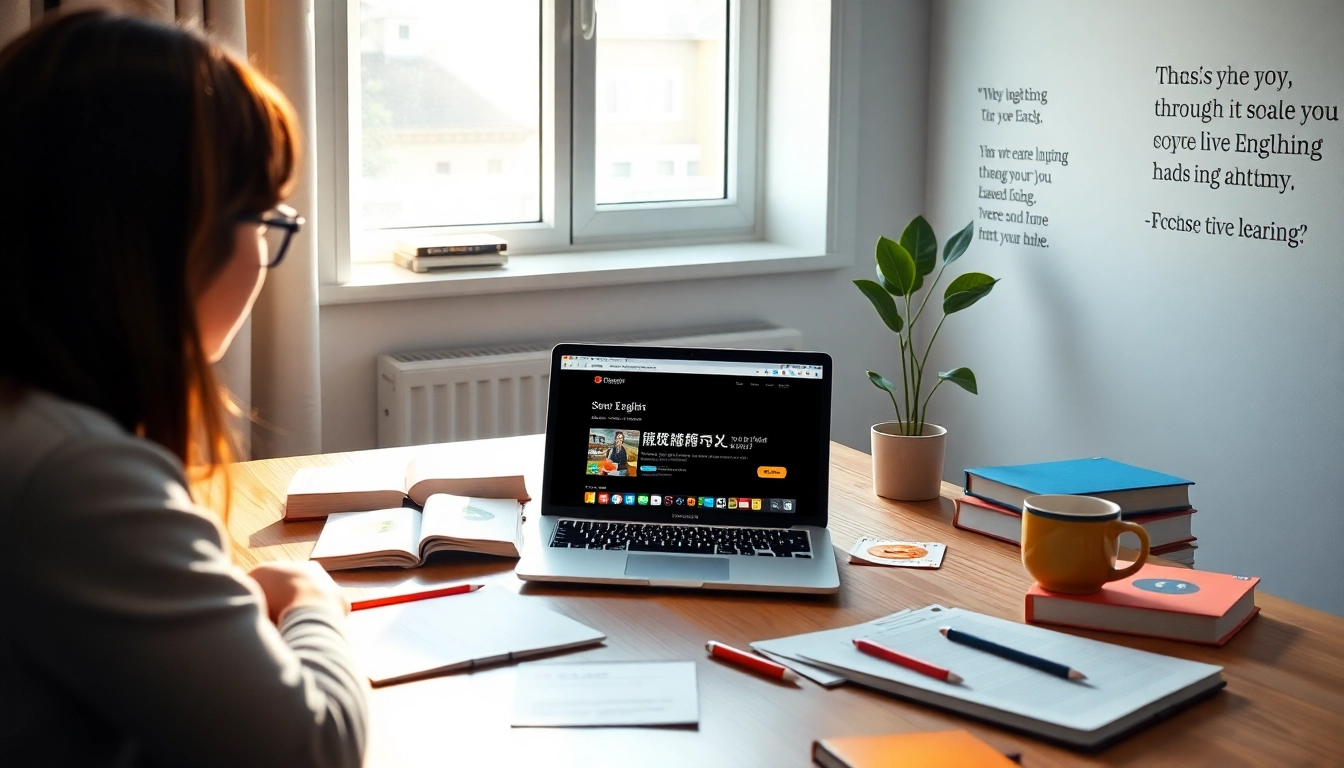 居心地の良い勉強部屋で、ノートパソコンに表示された プログリット 割引 を使ってオンラインで英語を学ぶ学生。