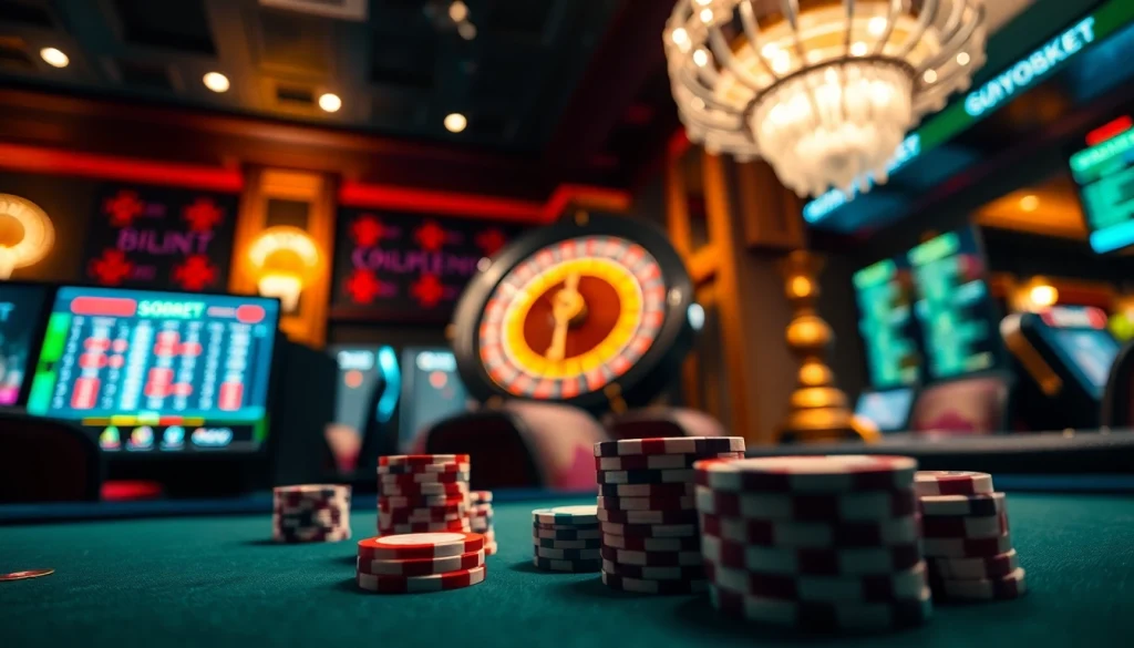 Experience sbobet's exciting betting atmosphere with vibrant gaming tables and odds displays.