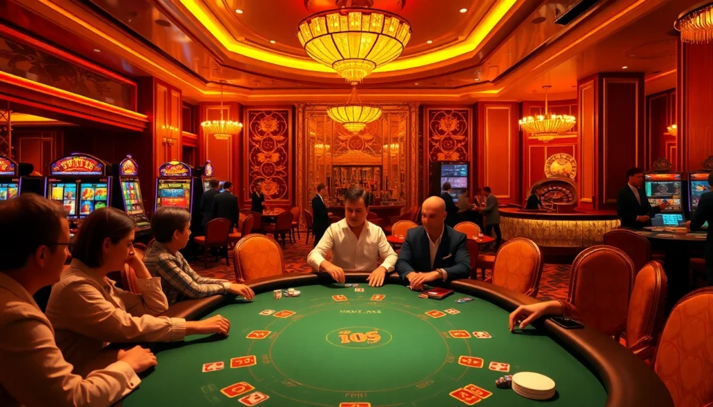 Players at a poker table enjoying a game at https://789pp.nl/, surrounded by lively casino atmosphere.