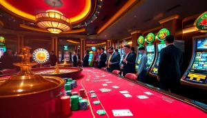 Experience the thrill of gambling with https://rr888.in.net/ in a vibrant casino scene featuring poker chips and card games.