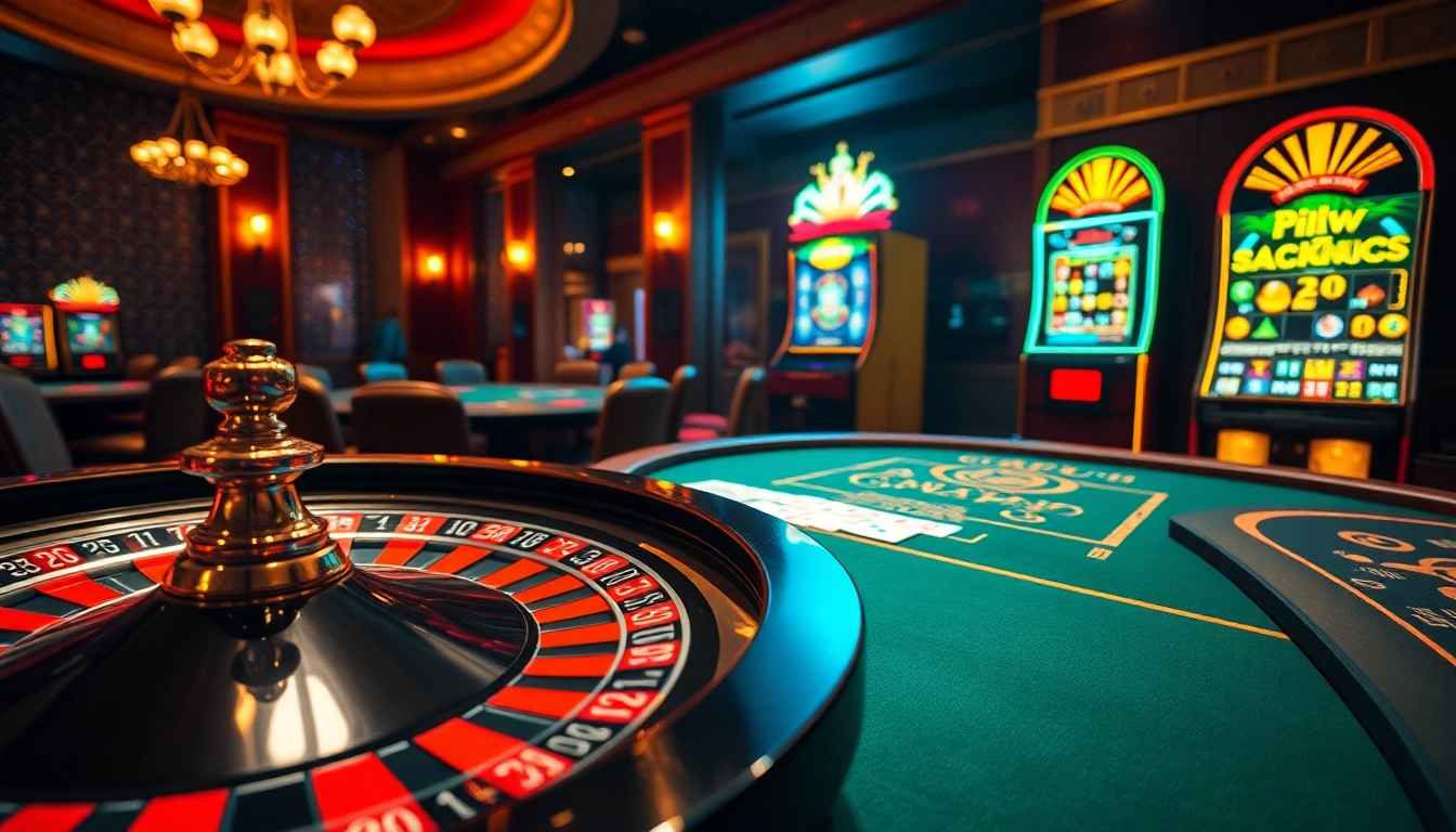 Rasakan sensasi Datukwin dengan visual kasino berwarna-warni yang menampilkan rolet, kartu, dan mesin slot.