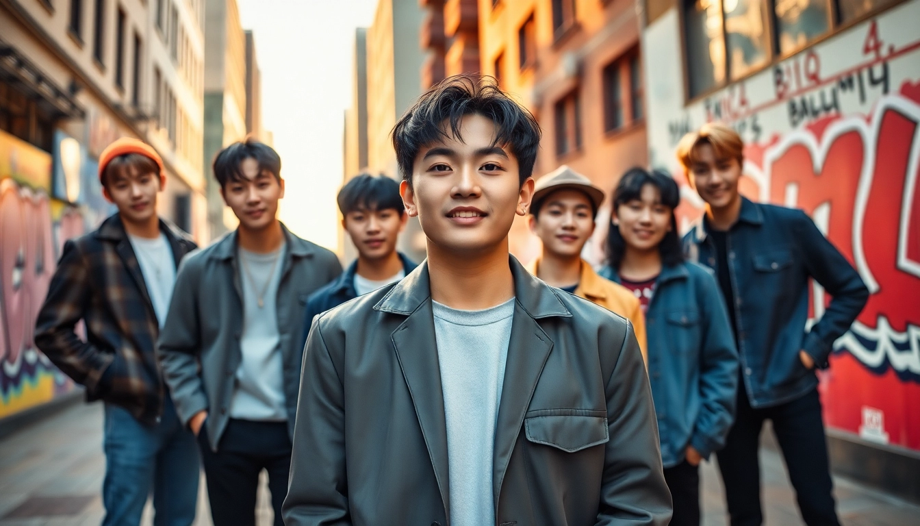 BTS members pose together showcasing their unique styles and dynamic energy.