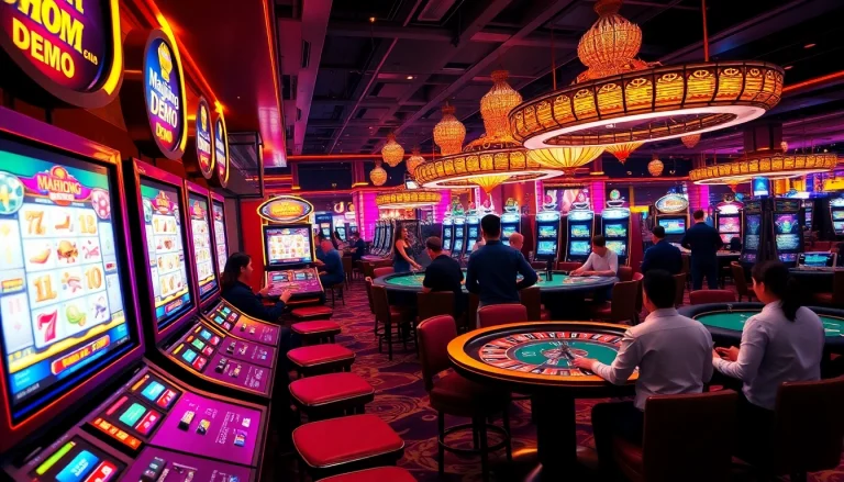 Experience the excitement of the slot demo mahjong as players engage with classic casino games under vibrant lights.
