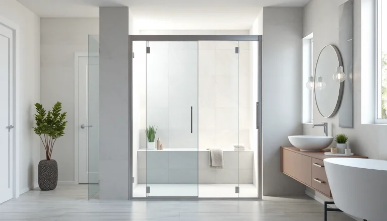 Shower screen door elegantly featured in a contemporary bathroom setting.