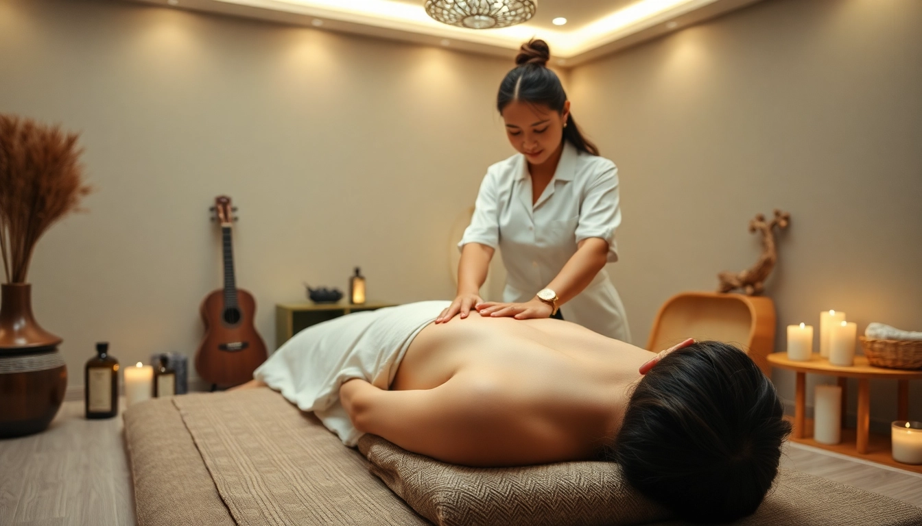 Professional performing 출장마사지 in a tranquil, soothing environment.