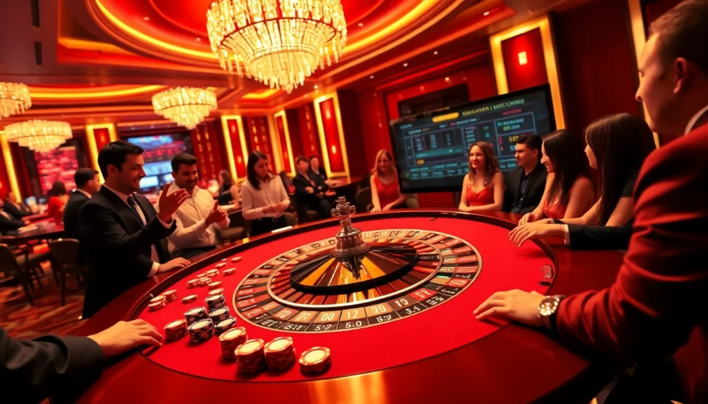 Experience thrilling moments at https://tt88.fund/ with players enjoying vibrant roulette games in a luxury casino setting.