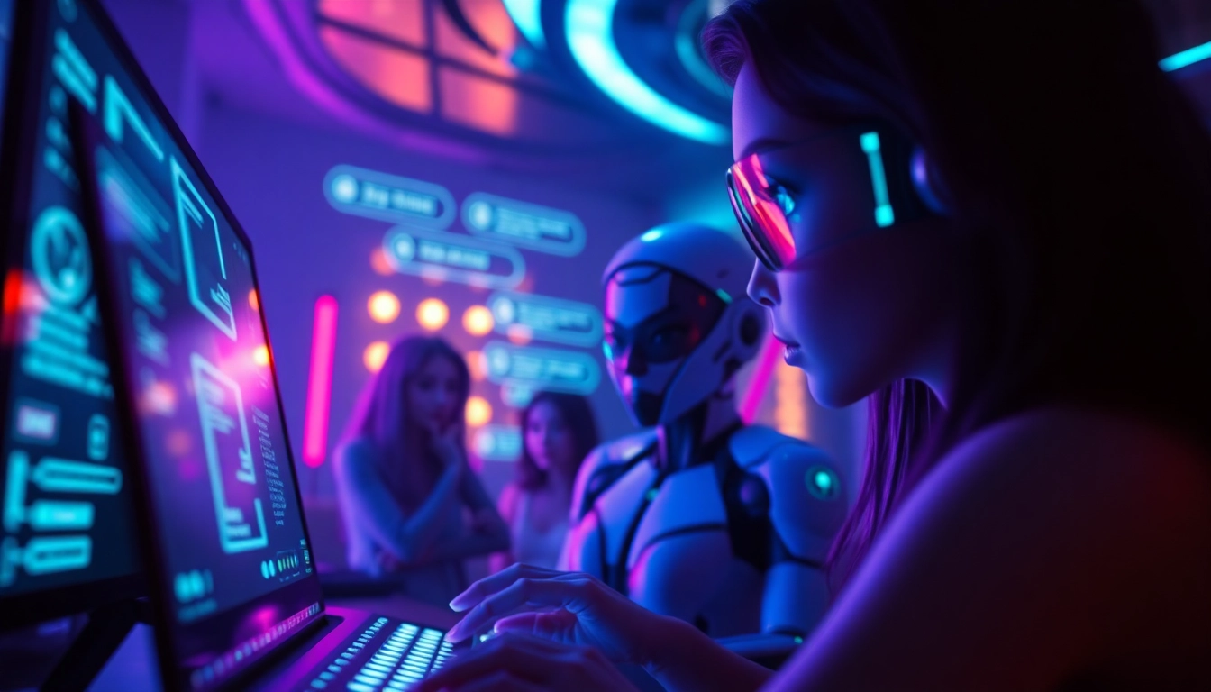 Engaging NSFW AI character chat scene with modern digital interface