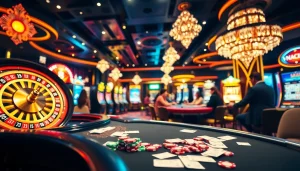 Players enjoying thrilling casino games at https://vmax1.co/ with vibrant roulette wheels and chips.