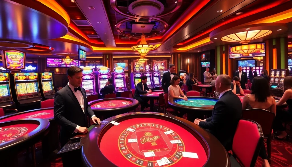 Exciting casino gameplay scene at 789P featuring dealers and vibrant gaming tables.