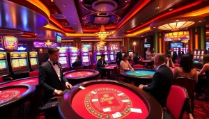 Exciting casino gameplay scene at 789P featuring dealers and vibrant gaming tables.