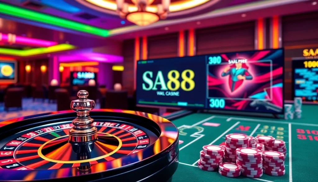Experience thrilling gaming action at SA88 with vibrant casino tables and poker chips.