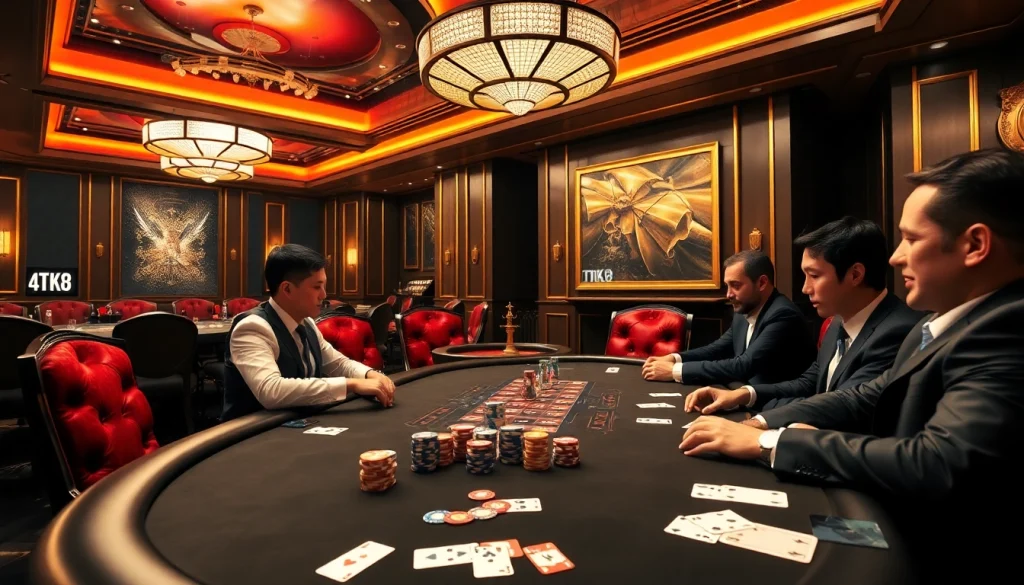 High-stakes MK8 poker game showcasing colorful chips and cards in a luxurious casino setting.