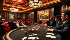 High-stakes MK8 poker game showcasing colorful chips and cards in a luxurious casino setting.
