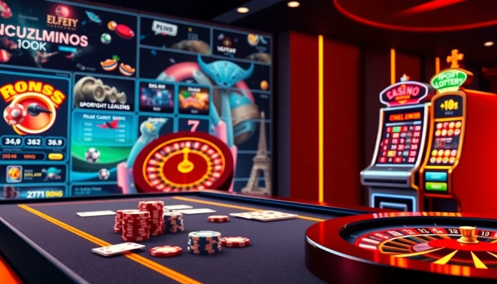 Register for thrilling online gambling with a vibrant casino table, colorful slot machines, and betting options.
