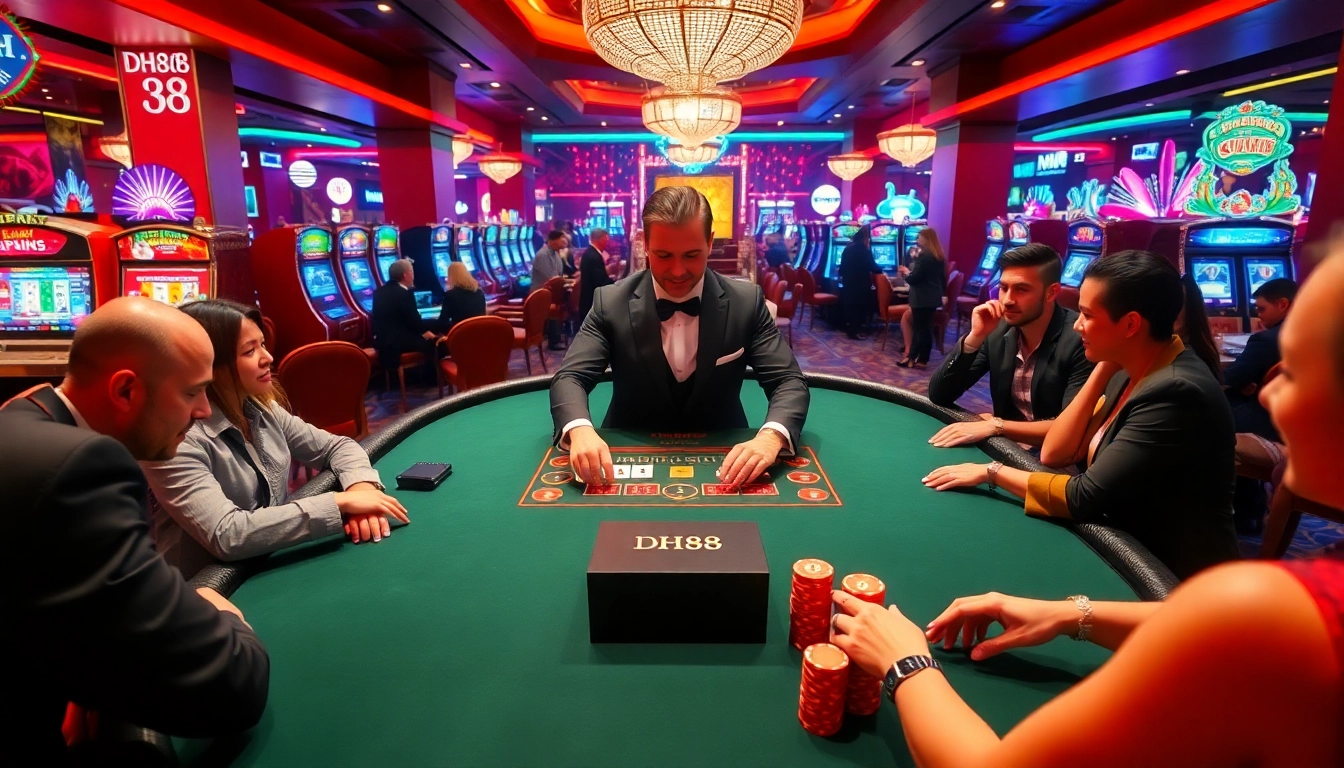 Players engaging at the DH88 casino table in an exciting gambling atmosphere.