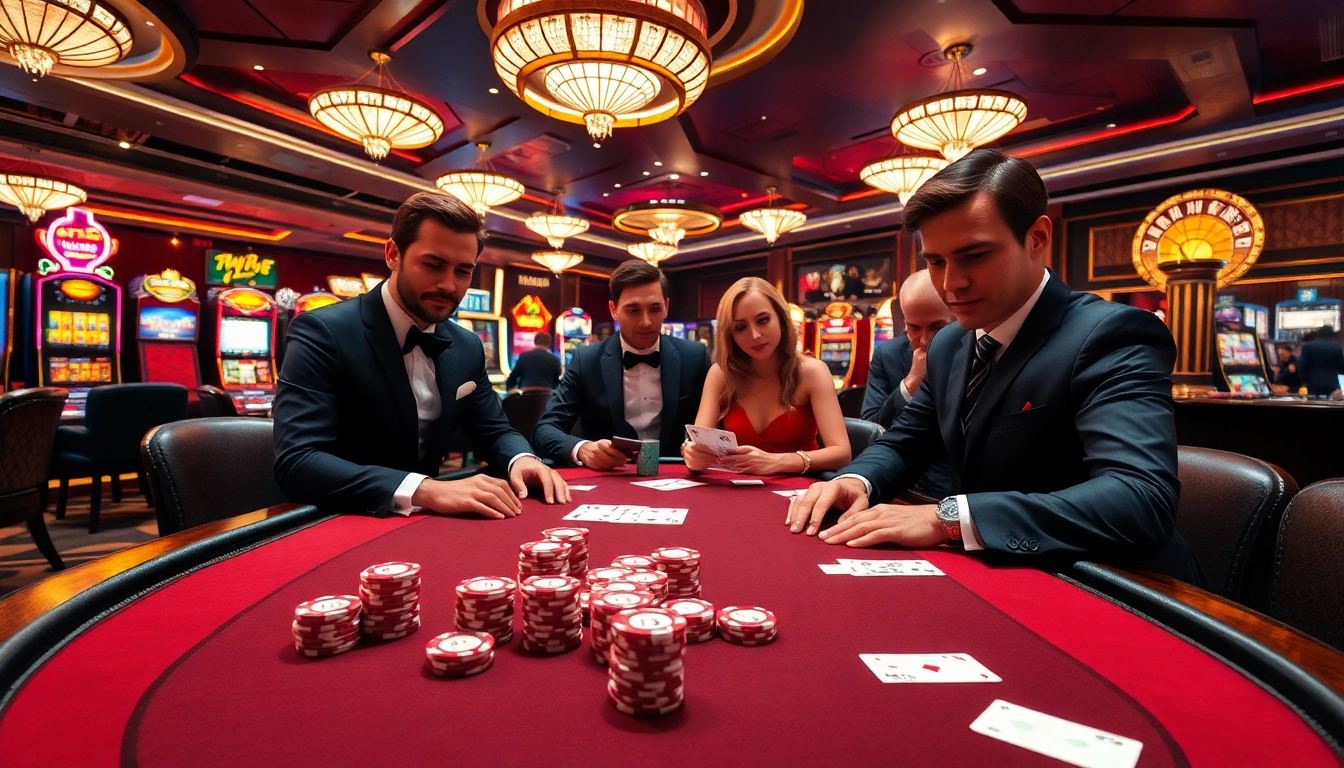Enjoying a thrilling poker game at MM88 COM with professional players and vibrant casino elements.