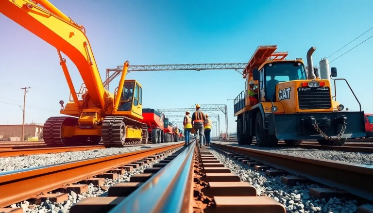 Railroad Construction at a busy site with workers and machinery ensuring efficient operations.