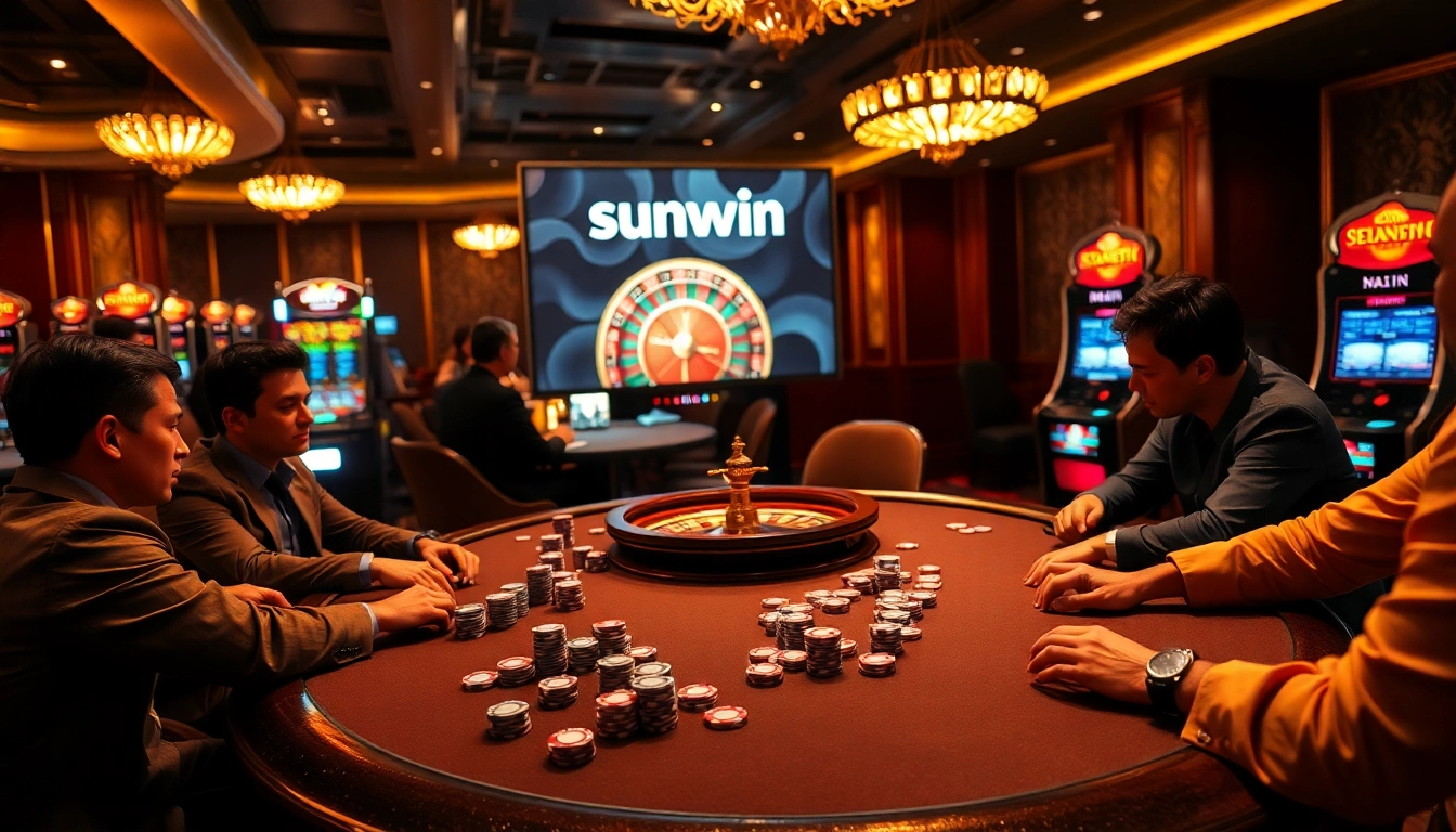 Players engaged in high-stakes poker, highlighting the excitement of sunwin casino gaming.