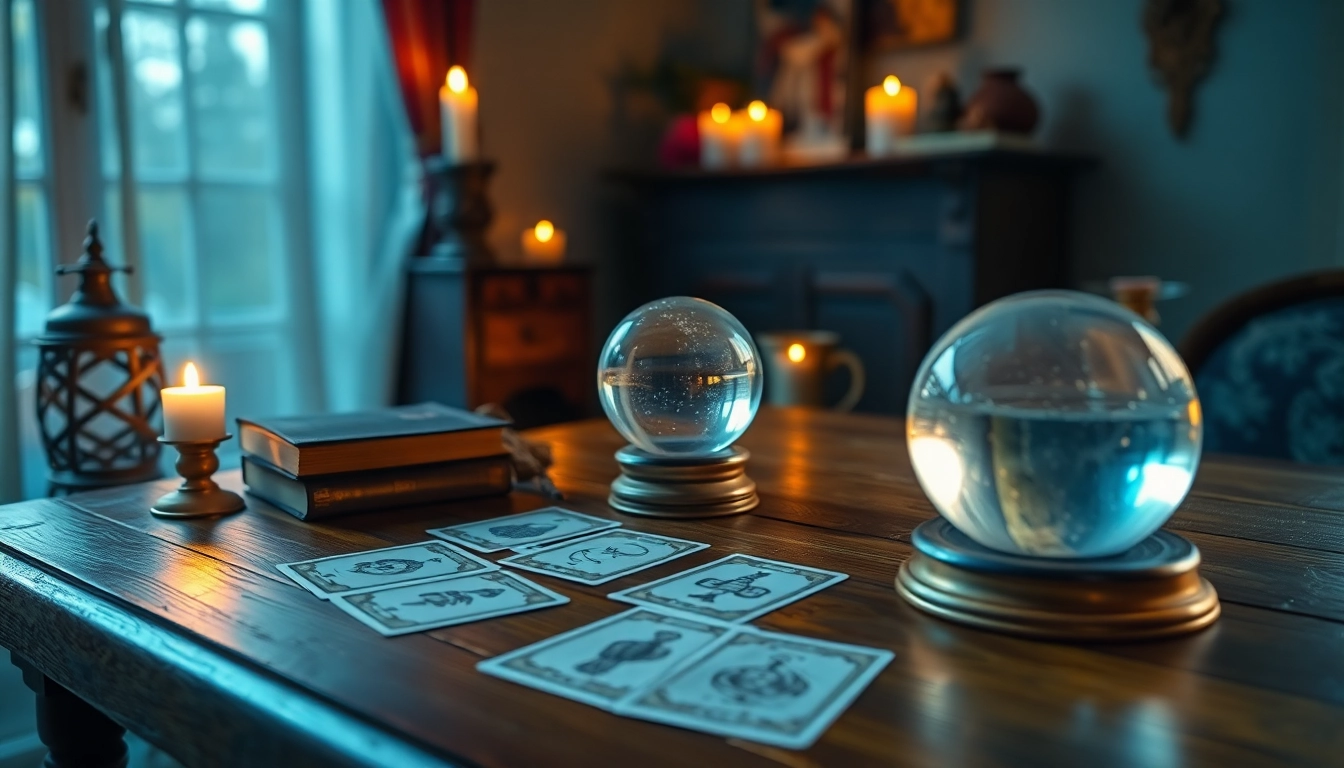 タロットカードと水晶玉がある魅力的な占いの部屋で、信頼できる電話占い当たるを体験する。