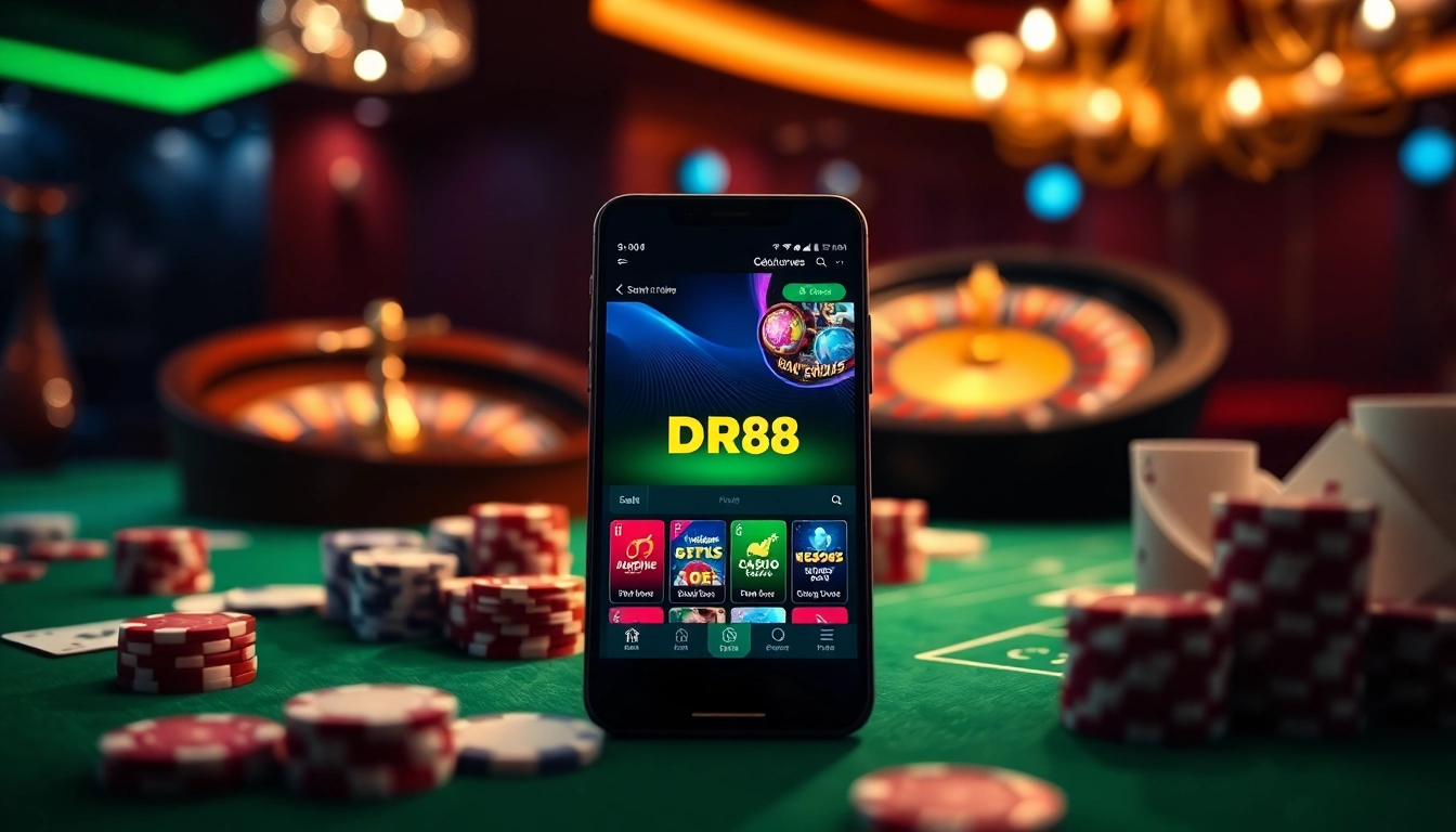 Experience the thrill of gaming with the DR88 app on a luxurious casino table.