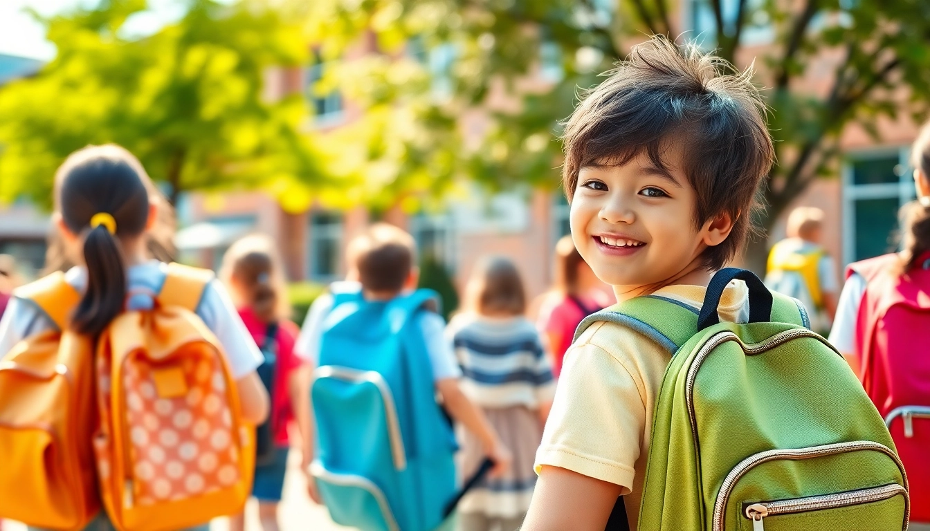 活気ある校庭で、軽量かつスタイリッシュなランドセルを楽しむ子どもたちを写したフィットちゃんランドセル口コミ