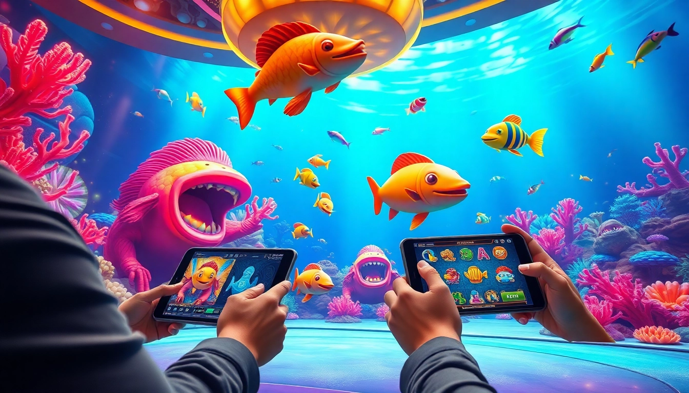 A thrilling bắn cá đổi thưởng gaming scene showcasing players winning with colorful underwater creatures.