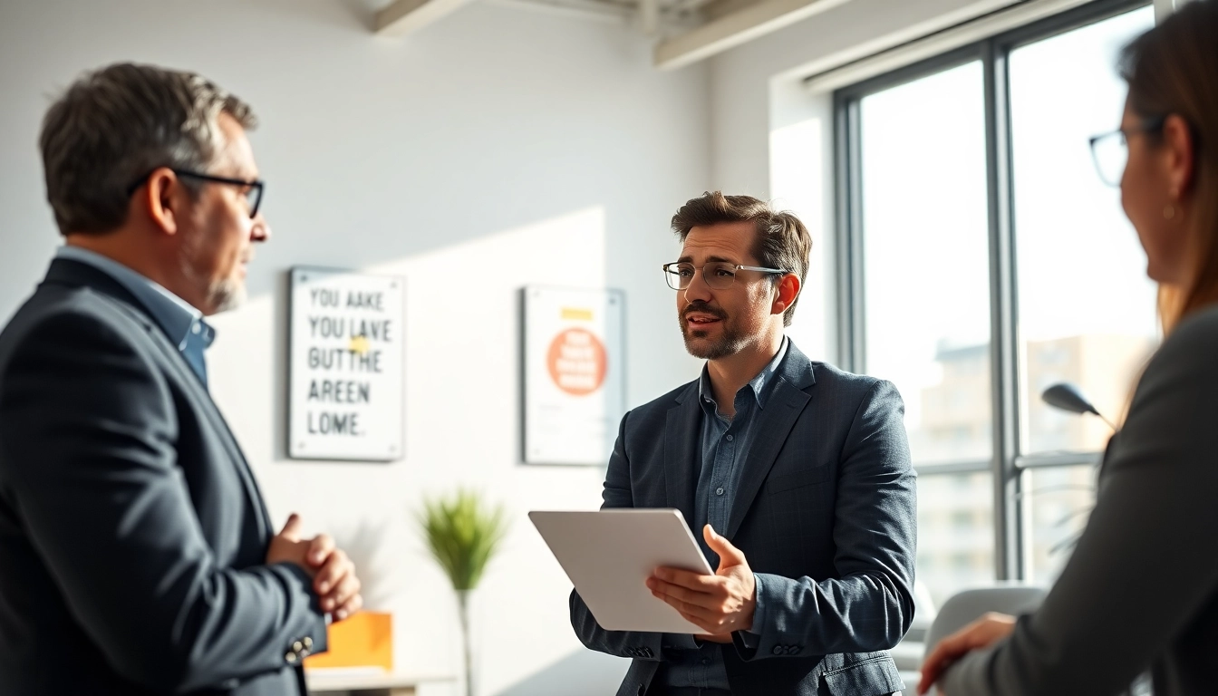 Engaging session with a business coach near me providing valuable insights to a client.