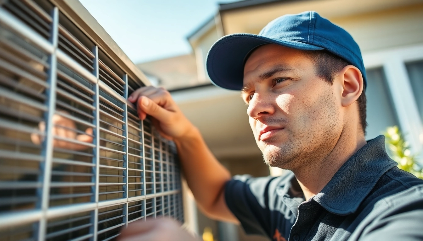 Technician performing emergency hvac repair bc on a residential air conditioning unit.