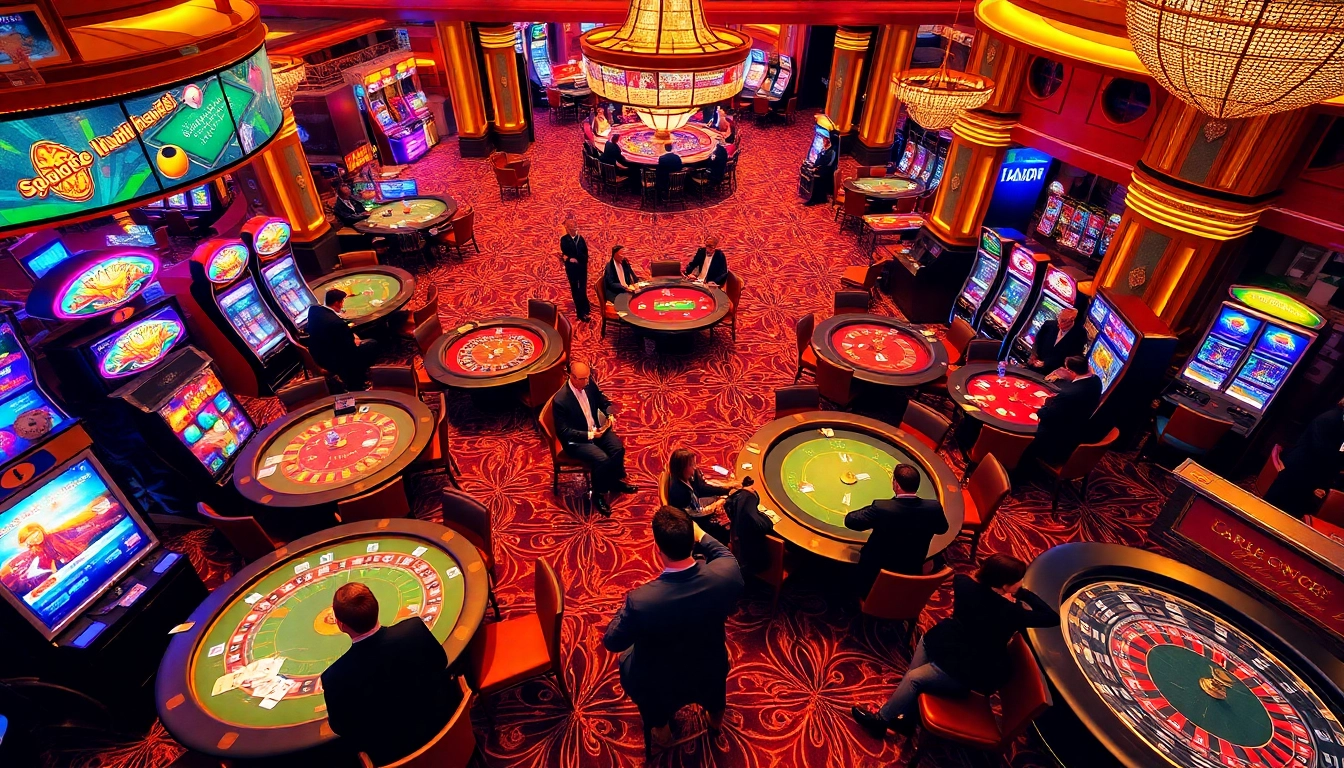 Players engaging in thrilling gaming action at https://kk55.space/ casino with vibrant tables and dynamic excitement.
