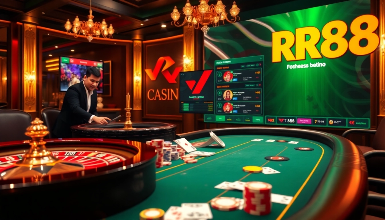 Experience the thrill of RR88 casino gaming with professionals at an elegant poker table.