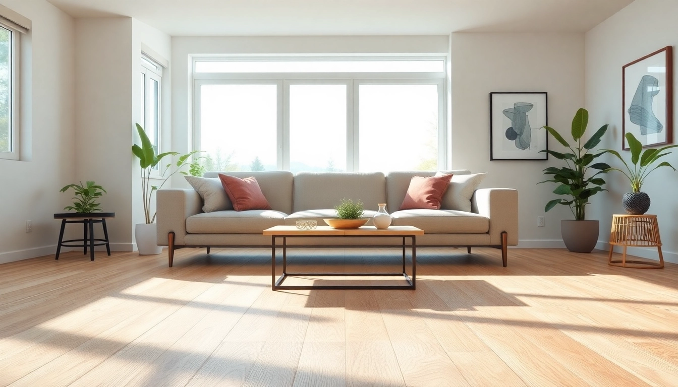 Elegant vinyl flooring enhances a modern living room's ambiance with natural light.